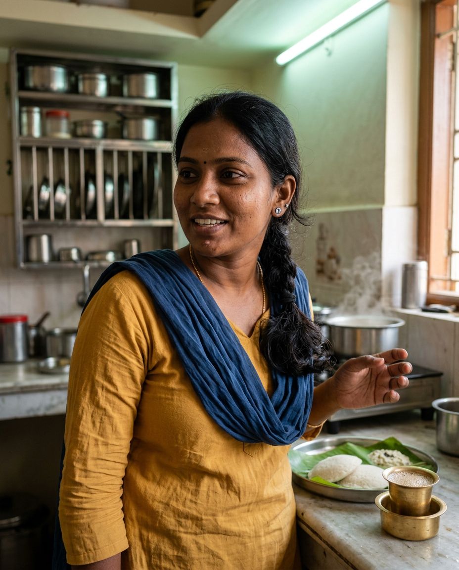 Photoreal Indian AI influencer in a kitchen — a realistic AI influencer that doesn't look AI-generated
