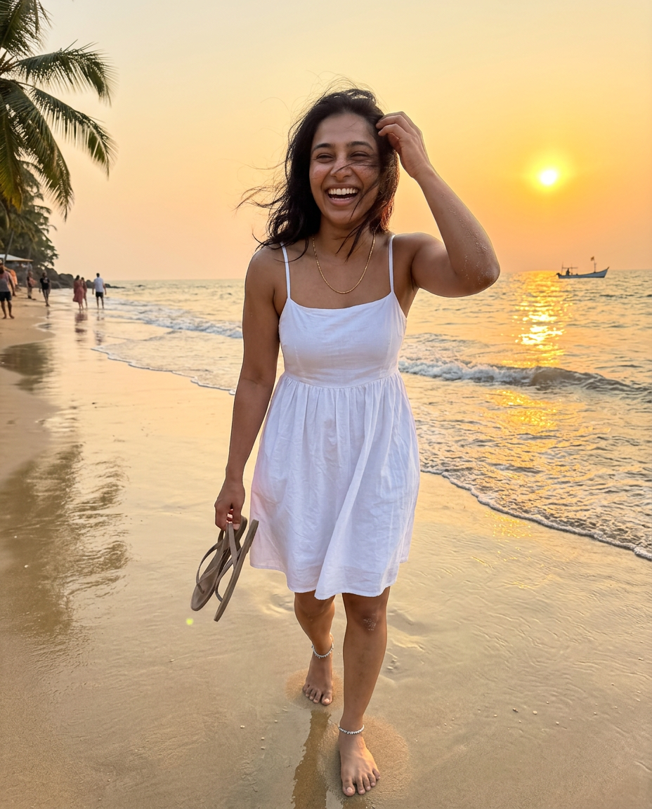 How to create an Indian AI influencer — photoreal Desi creator persona on a Goa beach